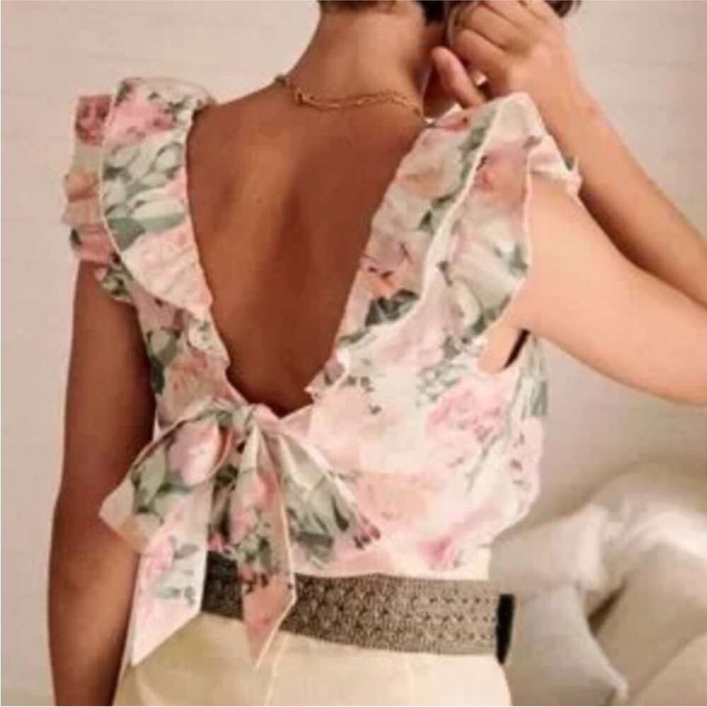 Sezane  linen Floral Sleeveless Top